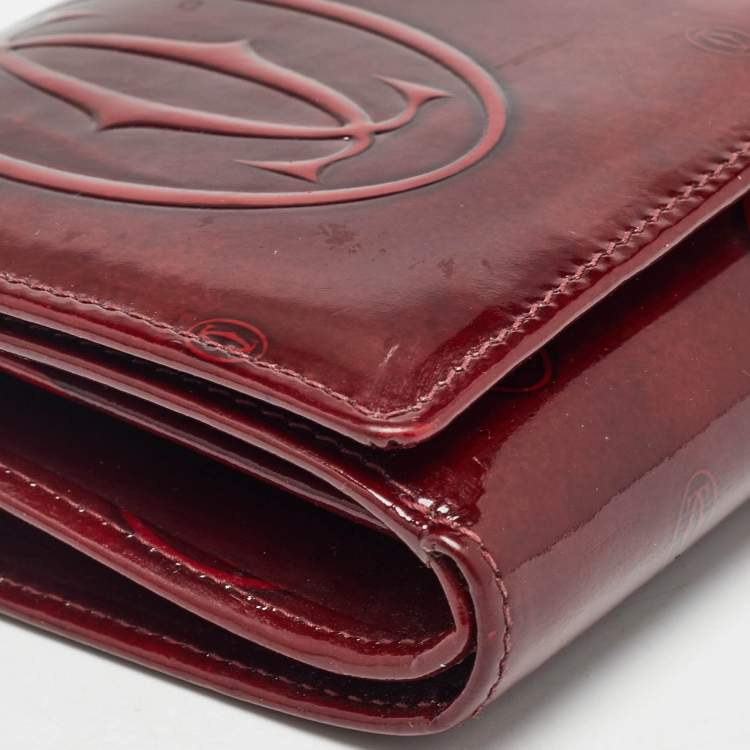Pre Owned Cartier Burgundy Patent Leather Happy Birthday Continental Wallet
