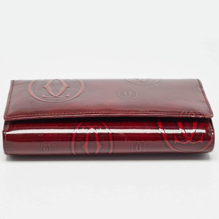 Pre Owned Cartier Burgundy Patent Leather Happy Birthday Continental Wallet