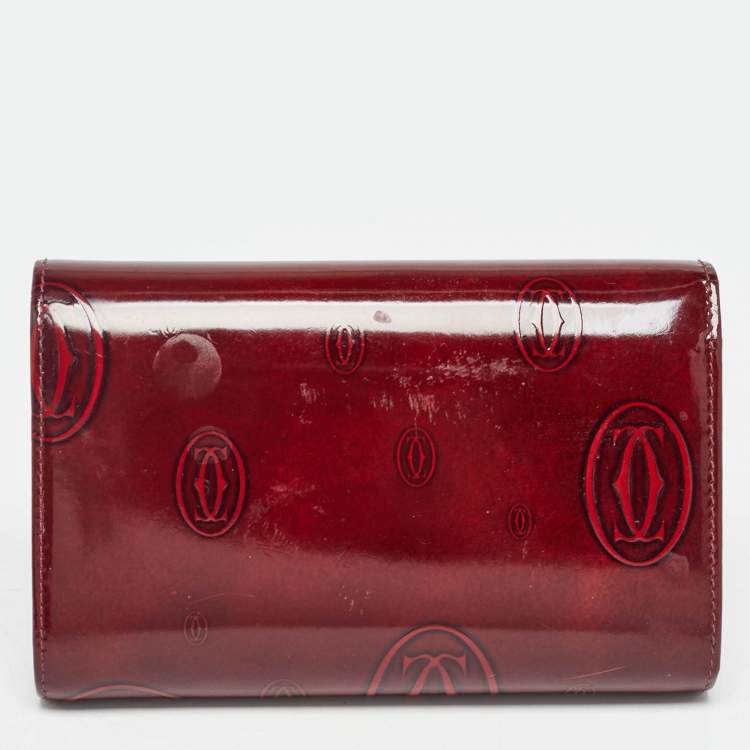 Pre Owned Cartier Burgundy Patent Leather Happy Birthday Continental Wallet