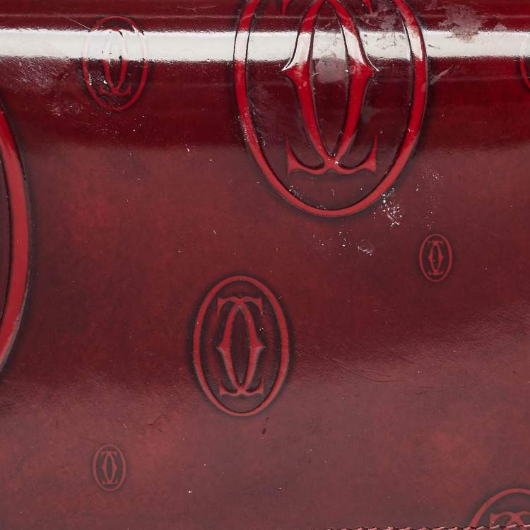 Pre Owned Cartier Burgundy Patent Leather Happy Birthday Continental Wallet