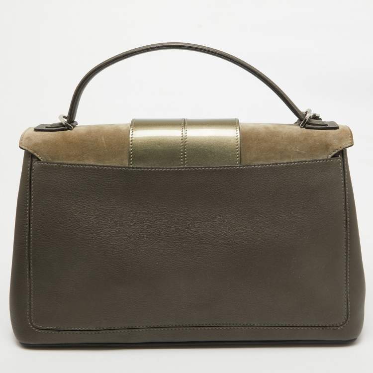 Pre Owned Cartier Grey/Khaki Patent, Leather and Suede Feminine Line Top Handle Bag 