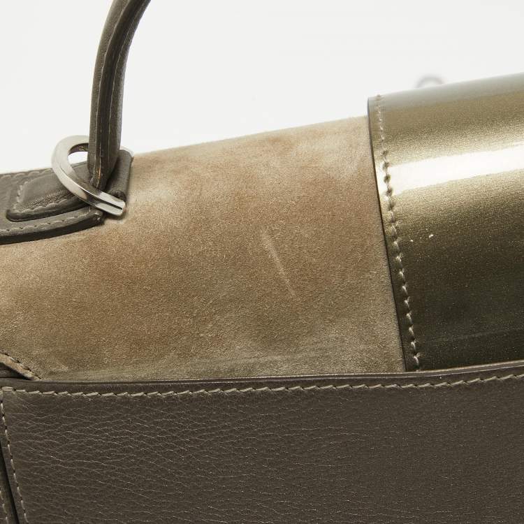 Pre Owned Cartier Grey/Khaki Patent, Leather and Suede Feminine Line Top Handle Bag 