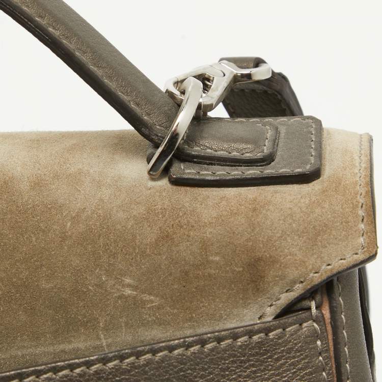 Pre Owned Cartier Grey/Khaki Patent, Leather and Suede Feminine Line Top Handle Bag 