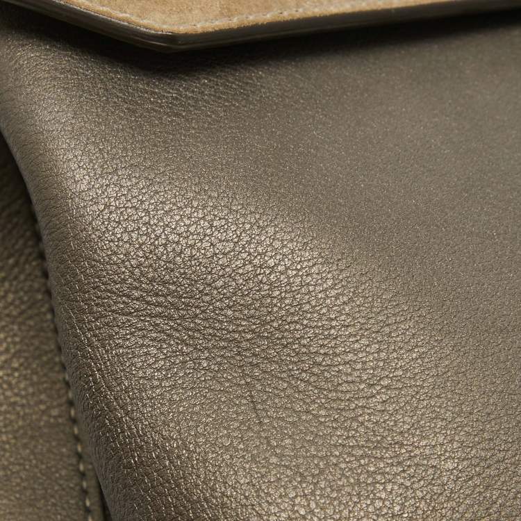 Pre Owned Cartier Grey/Khaki Patent, Leather and Suede Feminine Line Top Handle Bag 