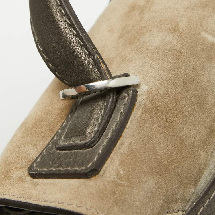 Pre Owned Cartier Grey/Khaki Patent, Leather and Suede Feminine Line Top Handle Bag 