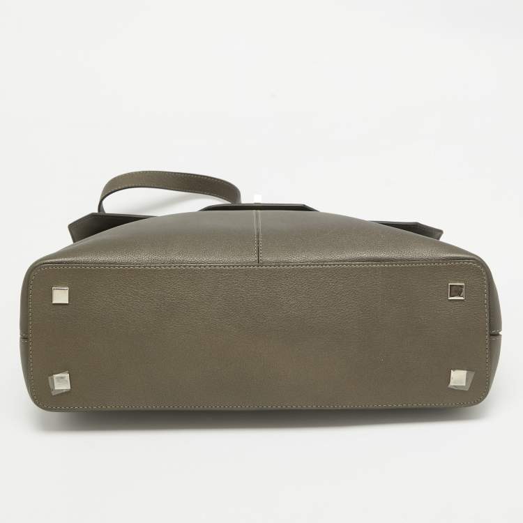 Pre Owned Cartier Grey/Khaki Patent, Leather and Suede Feminine Line Top Handle Bag 