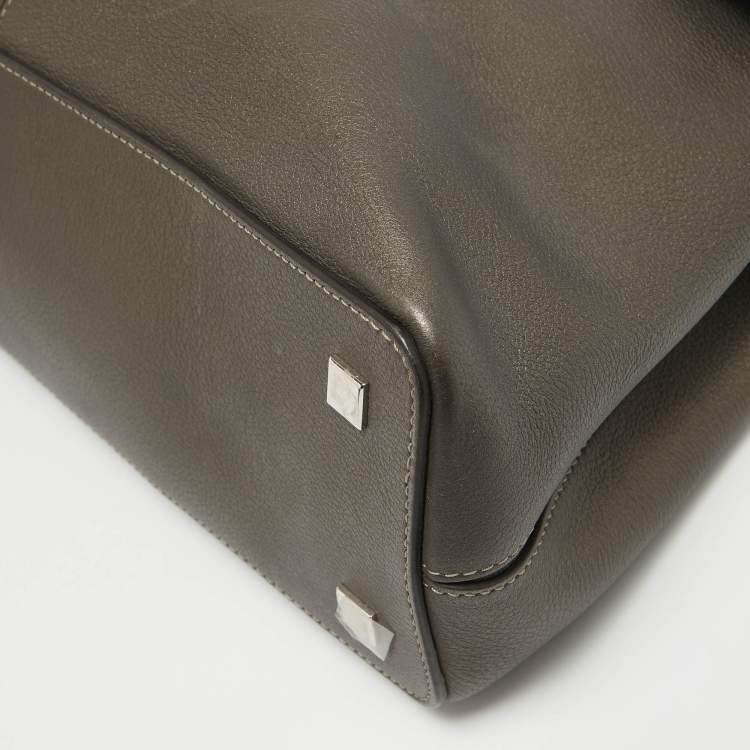 Pre Owned Cartier Grey/Khaki Patent, Leather and Suede Feminine Line Top Handle Bag 