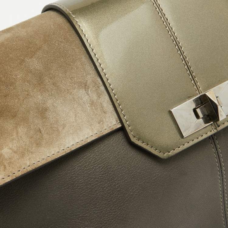 Pre Owned Cartier Grey/Khaki Patent, Leather and Suede Feminine Line Top Handle Bag 