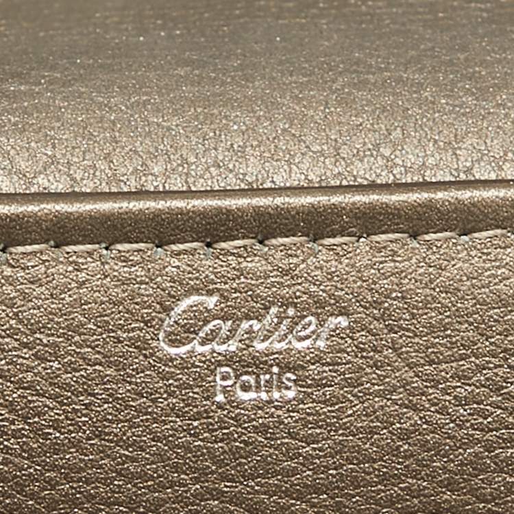 Pre Owned Cartier Grey/Khaki Patent, Leather and Suede Feminine Line Top Handle Bag 