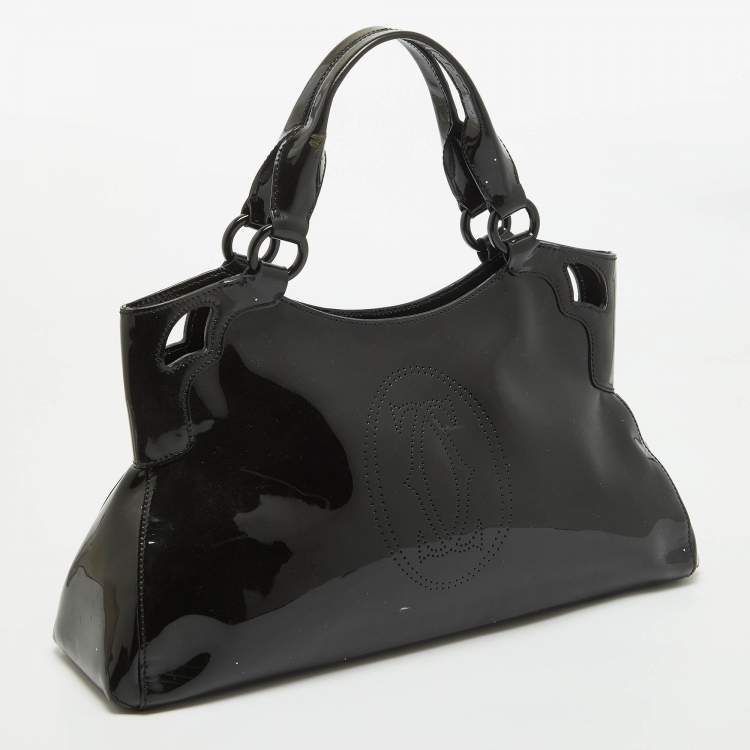 Pre Owned Cartier Black Patent Leather Small Marcello De Cartier Tote