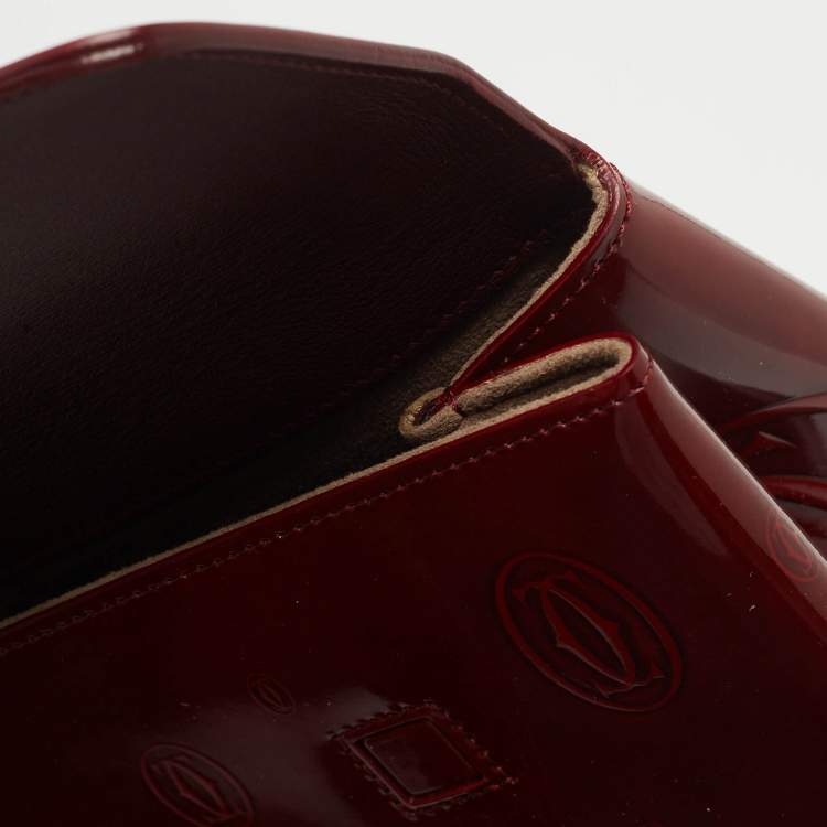 Pre Owned Cartier Burgundy Patent Leather Happy Birthday Cabochon Flap Bag