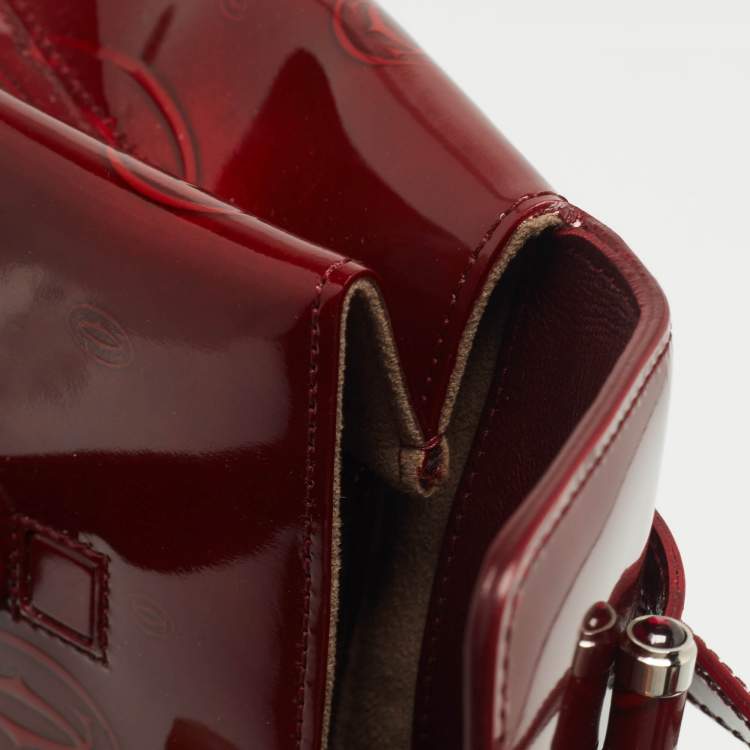 Pre Owned Cartier Burgundy Patent Leather Happy Birthday Cabochon Flap Bag