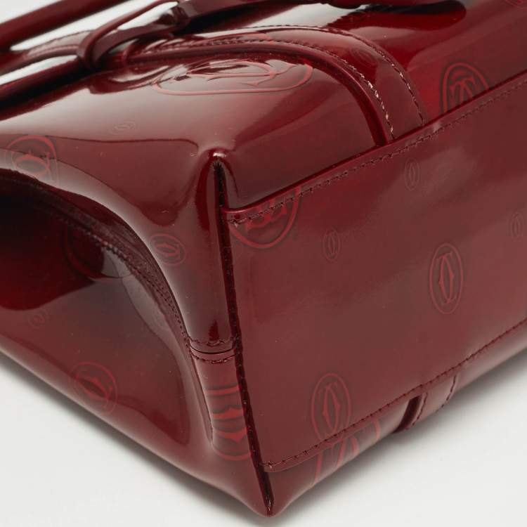 Pre Owned Cartier Burgundy Patent Leather Happy Birthday Cabochon Flap Bag