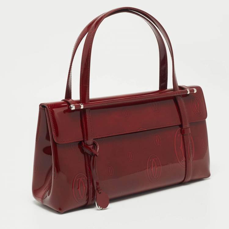 Pre Owned Cartier Burgundy Patent Leather Happy Birthday Cabochon Flap Bag