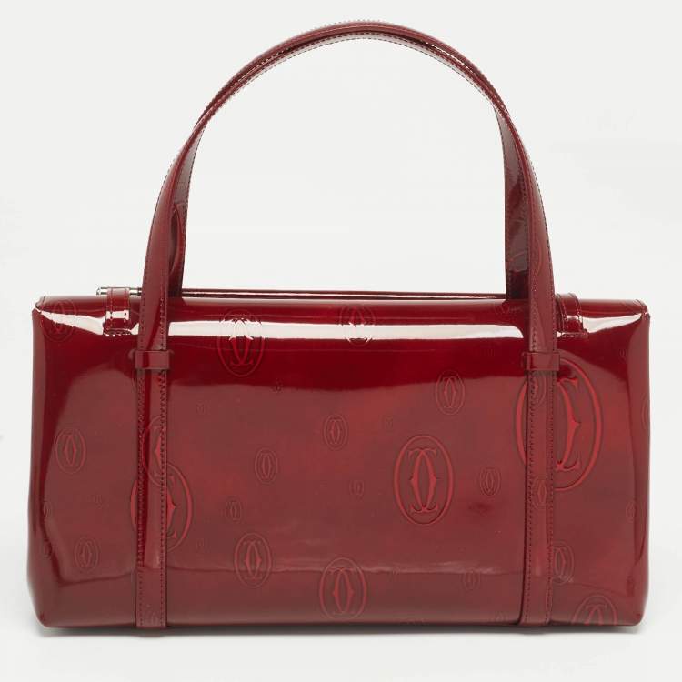 Pre Owned Cartier Burgundy Patent Leather Happy Birthday Cabochon Flap Bag