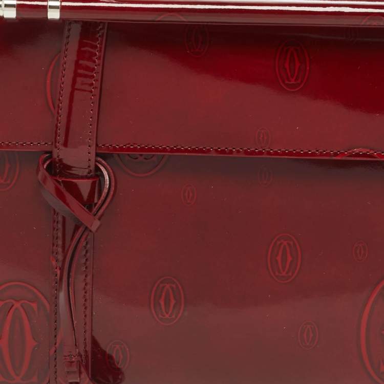 Pre Owned Cartier Burgundy Patent Leather Happy Birthday Cabochon Flap Bag