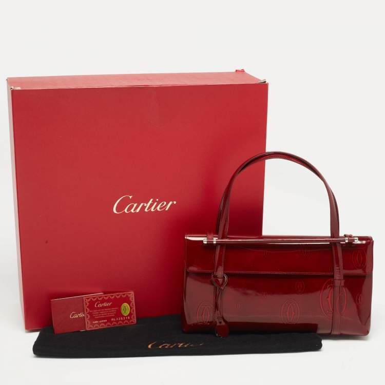 Pre Owned Cartier Burgundy Patent Leather Happy Birthday Cabochon Flap Bag