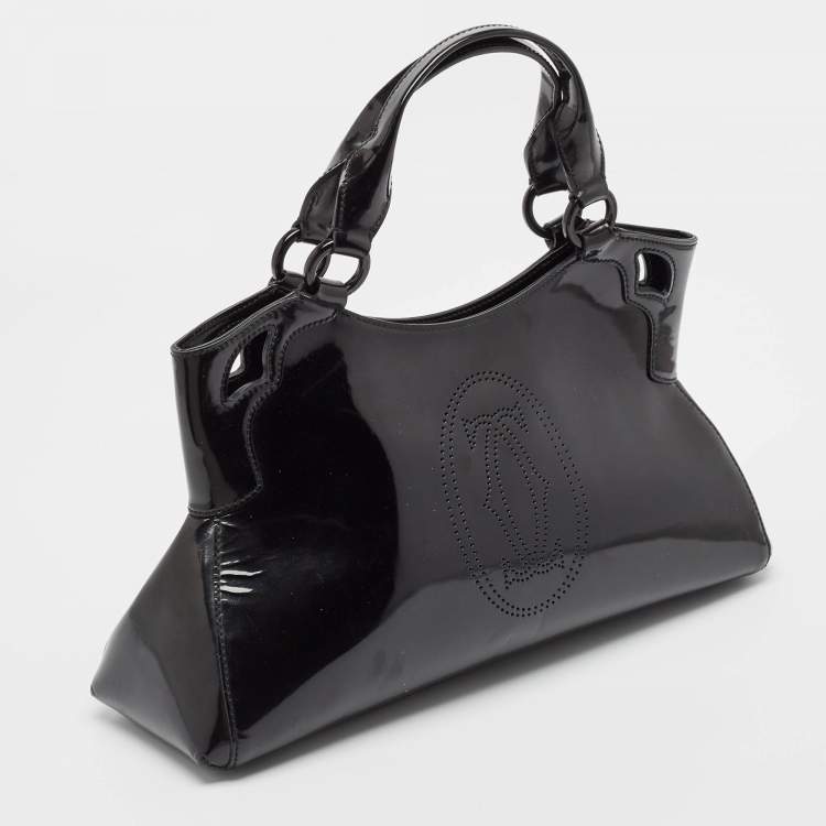 Pre Owned Cartier Black Patent Leather Small Marcello De Cartier Tote