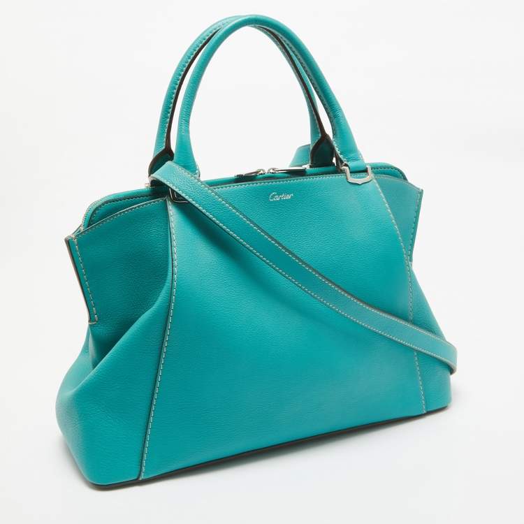 Pre Owned Cartier Green Leather Small C De Cartier Bag