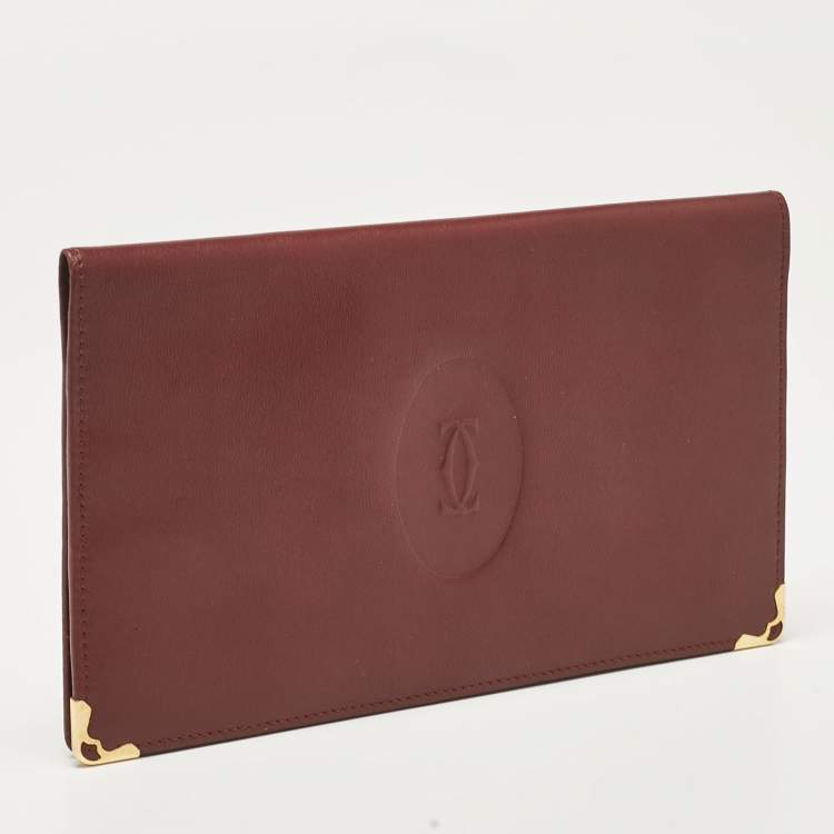 Pre Owned Cartier Burgundy Leather Must de Cartier Bifold Long Wallet
