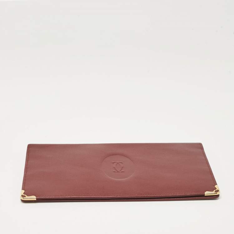 Pre Owned Cartier Burgundy Leather Must de Cartier Bifold Long Wallet
