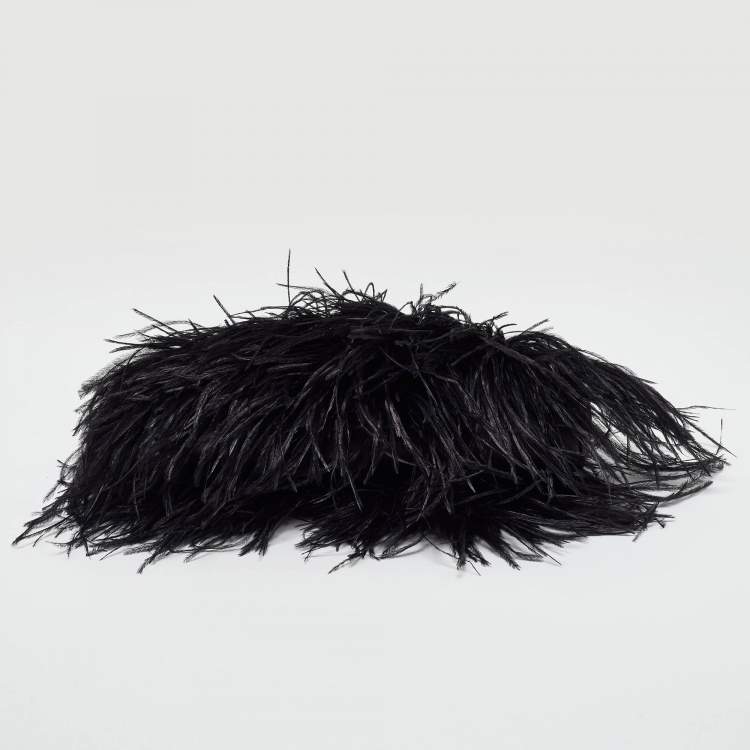مملوكة مسبقًا Cartier Black Ostrich Feather and Leather Clutch