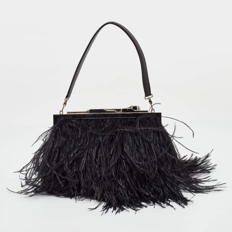 مملوكة مسبقًا Cartier Black Ostrich Feather and Leather Clutch