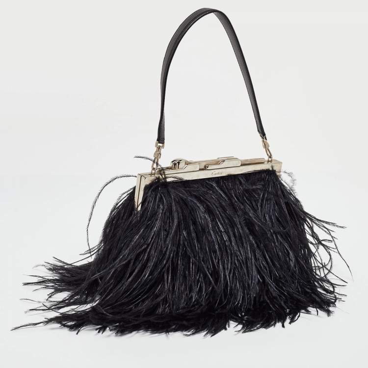 مملوكة مسبقًا Cartier Black Ostrich Feather and Leather Clutch