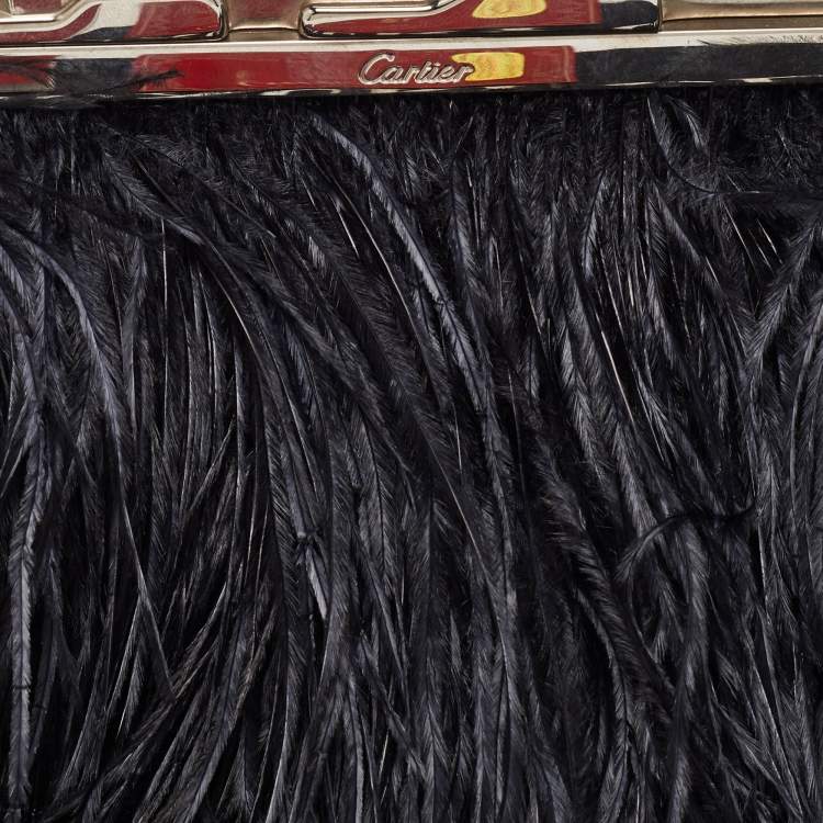 مملوكة مسبقًا Cartier Black Ostrich Feather and Leather Clutch