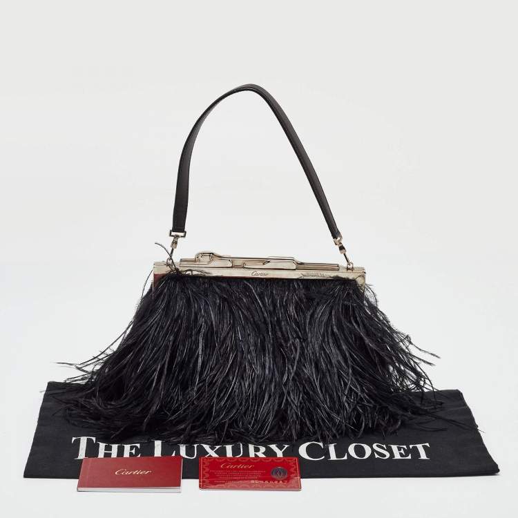 مملوكة مسبقًا Cartier Black Ostrich Feather and Leather Clutch