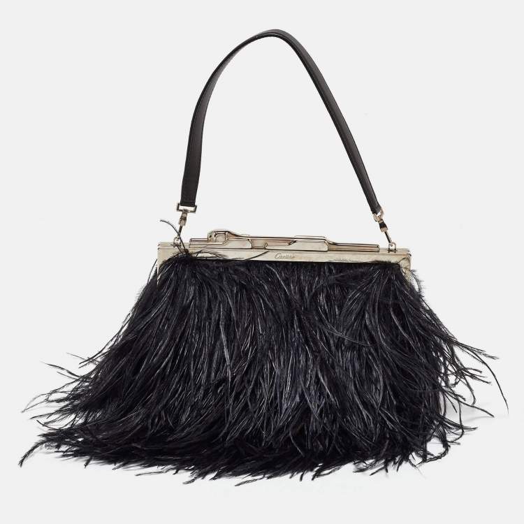 مملوكة مسبقًا Cartier Black Ostrich Feather and Leather Clutch