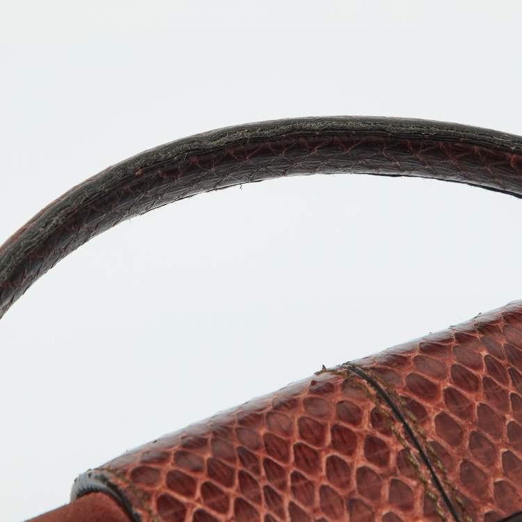 Pre Owned Cartier Dark Brown Patent Leather and Snakeskin Feminine Line Top Handle Bag