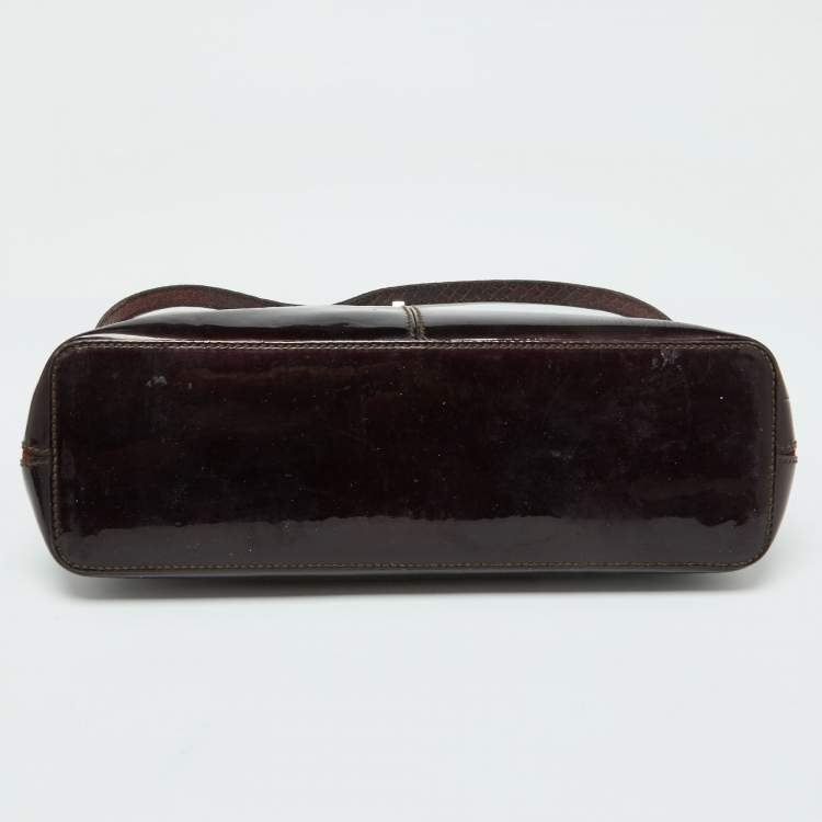 Pre Owned Cartier Dark Brown Patent Leather and Snakeskin Feminine Line Top Handle Bag