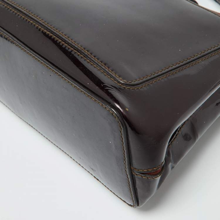Pre Owned Cartier Dark Brown Patent Leather and Snakeskin Feminine Line Top Handle Bag