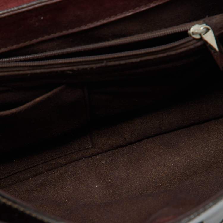 Pre Owned Cartier Dark Brown Patent Leather and Snakeskin Feminine Line Top Handle Bag