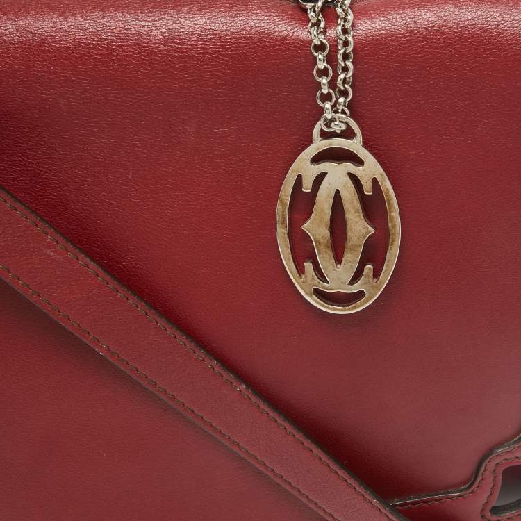 Pre Owned Cartier Burgundy Leather and Suede Marcello De Cartier Flap Top Handle Bag
