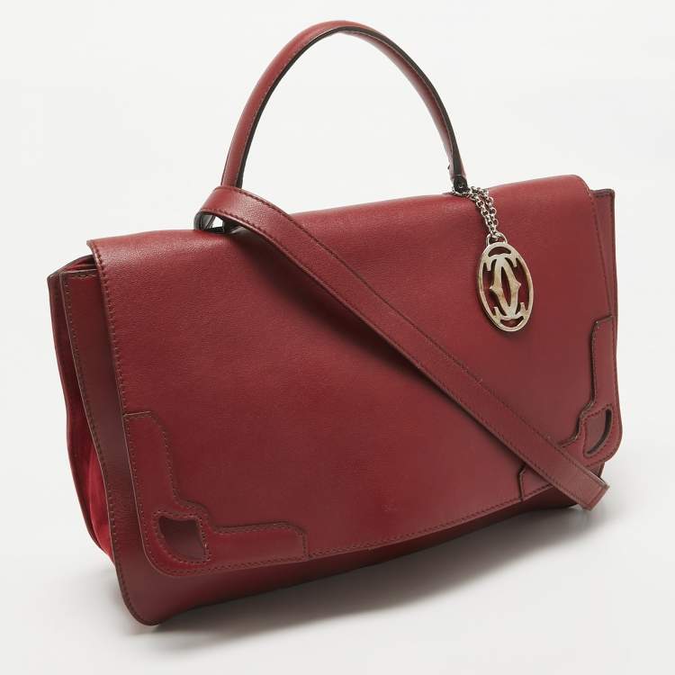 Pre Owned Cartier Burgundy Leather and Suede Marcello De Cartier Flap Top Handle Bag