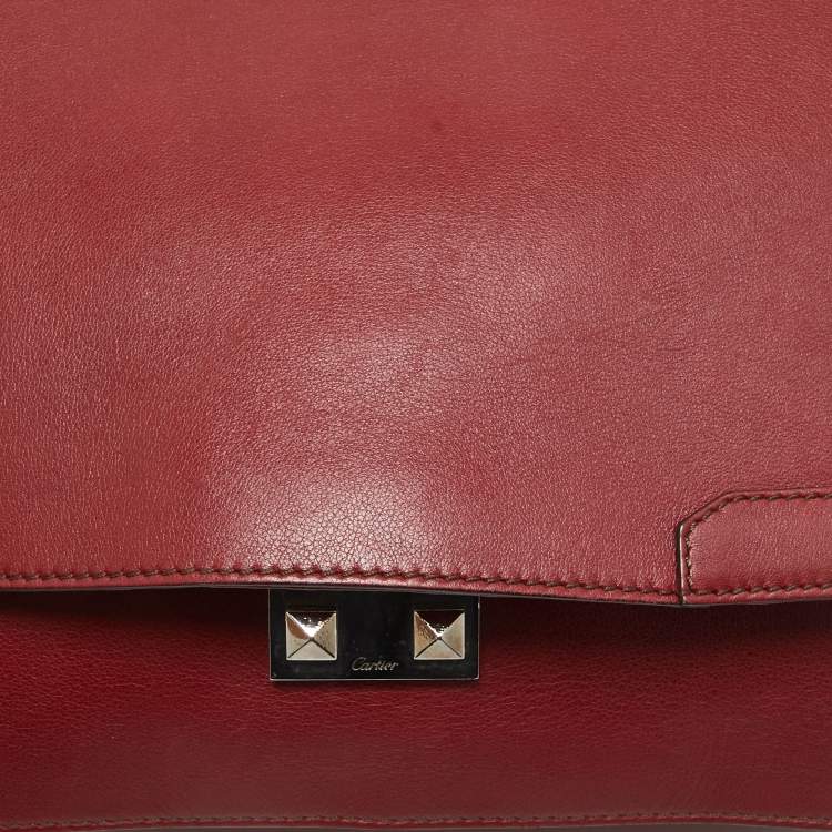 Pre Owned Cartier Burgundy Leather and Suede Marcello De Cartier Flap Top Handle Bag