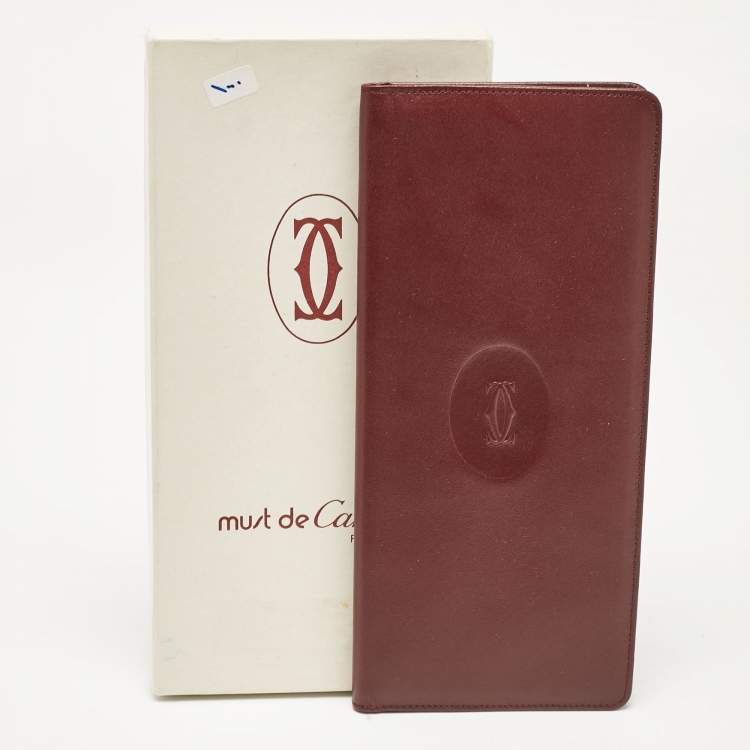 Pre Owned Cartier Red Leather Must de Cartier Bifold Long Wallet