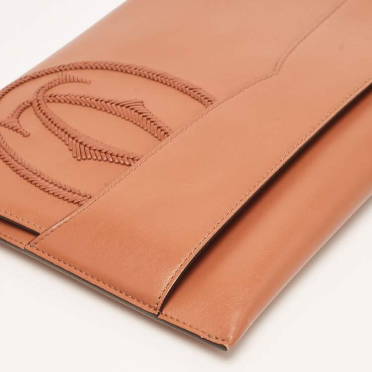 Pre Owned Cartier Brown Leather Logo Flap Clutch