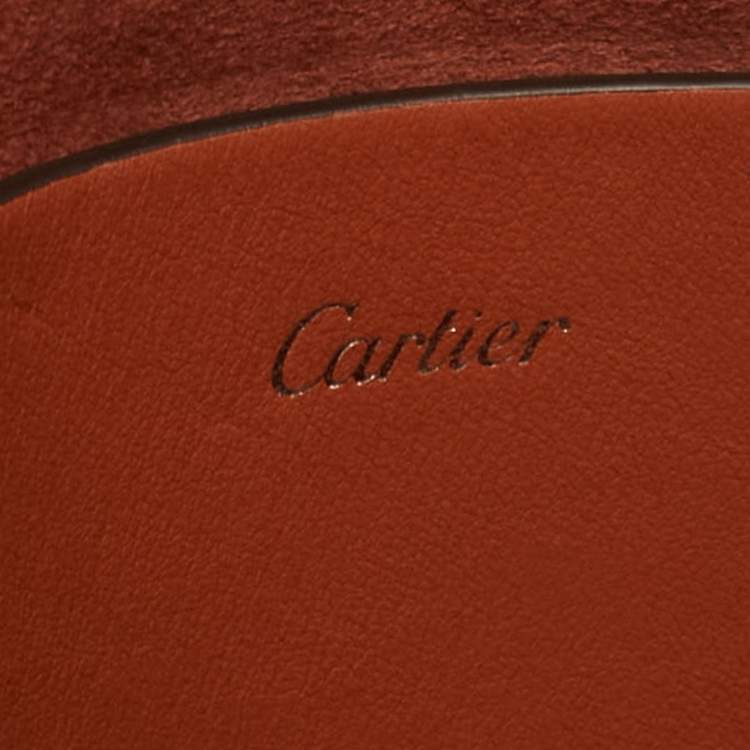 Pre Owned Cartier Brown Leather Logo Flap Clutch