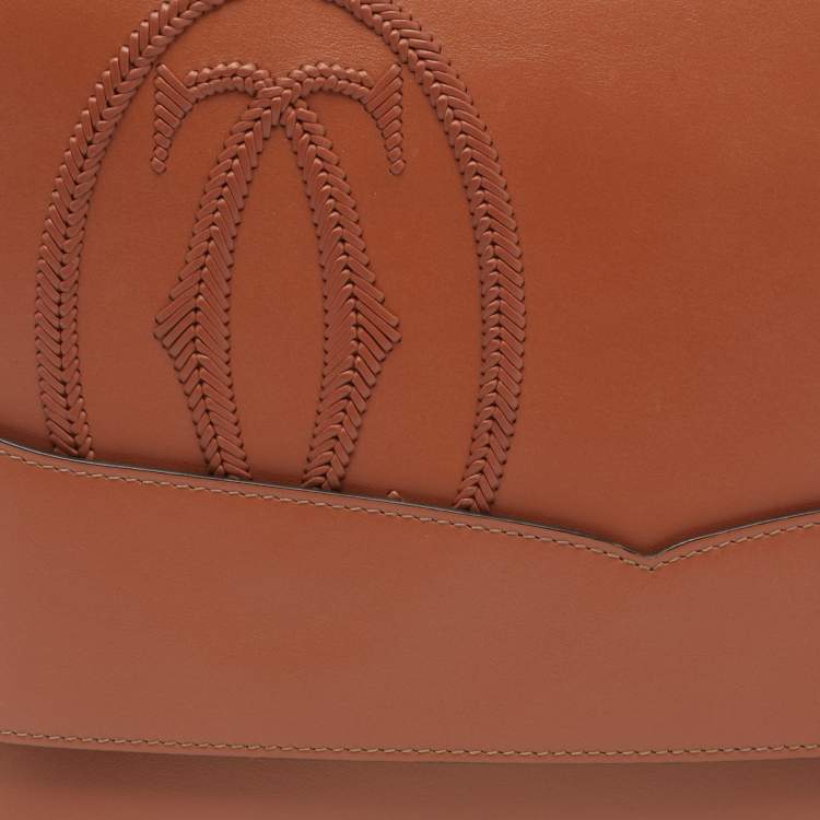 Pre Owned Cartier Brown Leather Logo Flap Clutch