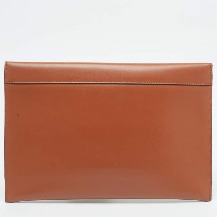 Pre Owned Cartier Brown Leather Logo Flap Clutch