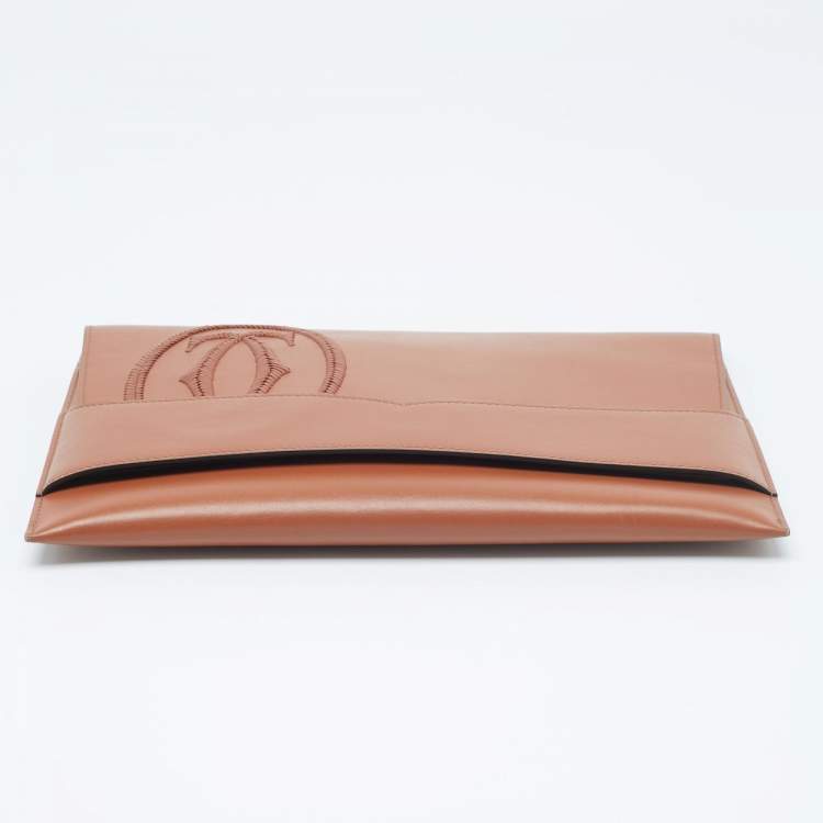 Pre Owned Cartier Brown Leather Logo Flap Clutch