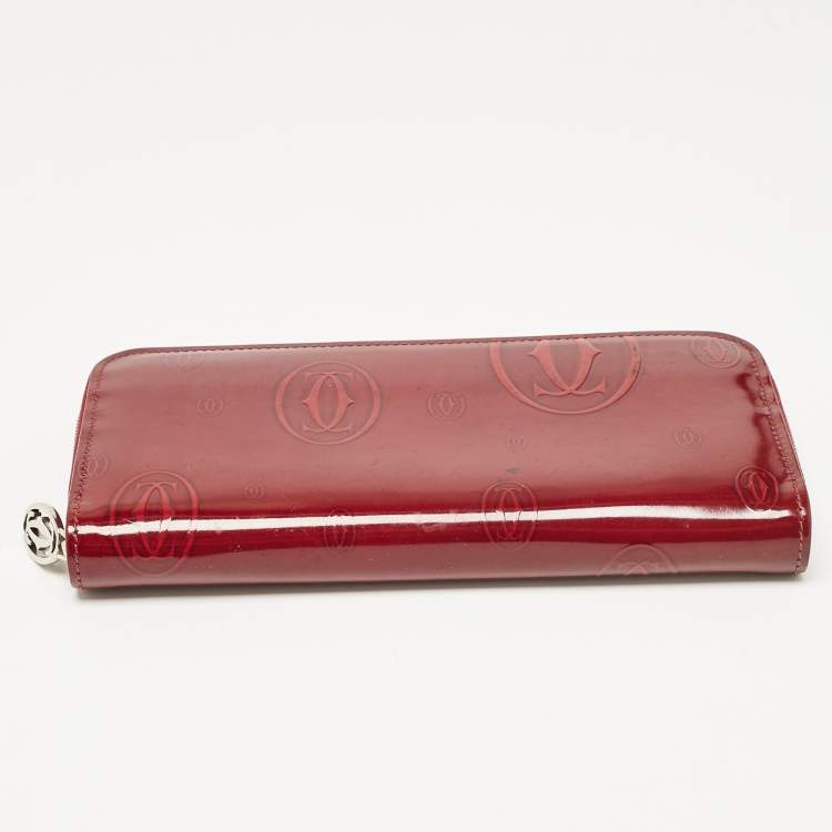Pre Owned Cartier Burgundy Patent Leather Happy Birthday Zip Around Wallet