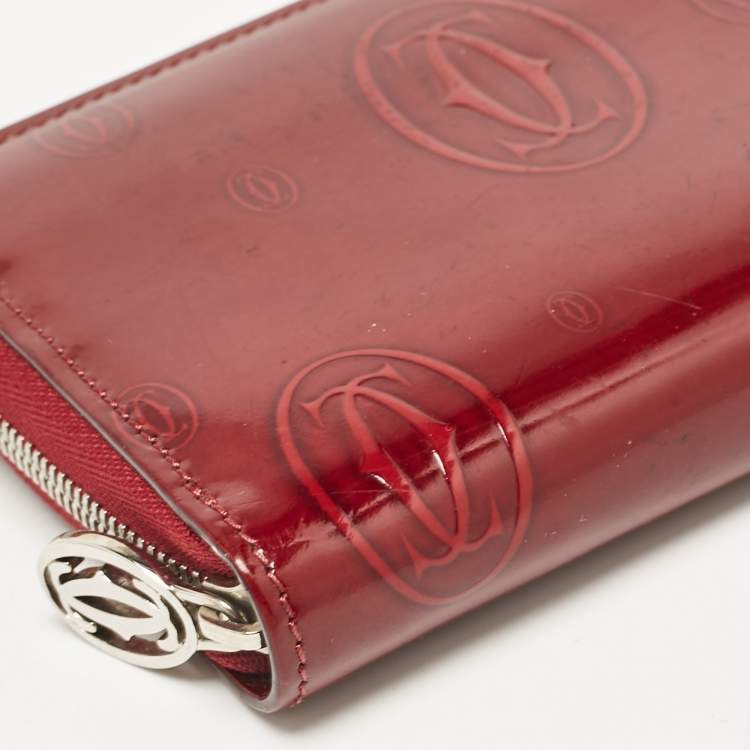 Pre Owned Cartier Burgundy Patent Leather Happy Birthday Zip Around Wallet