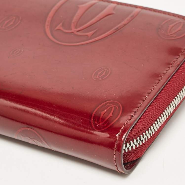 Pre Owned Cartier Burgundy Patent Leather Happy Birthday Zip Around Wallet