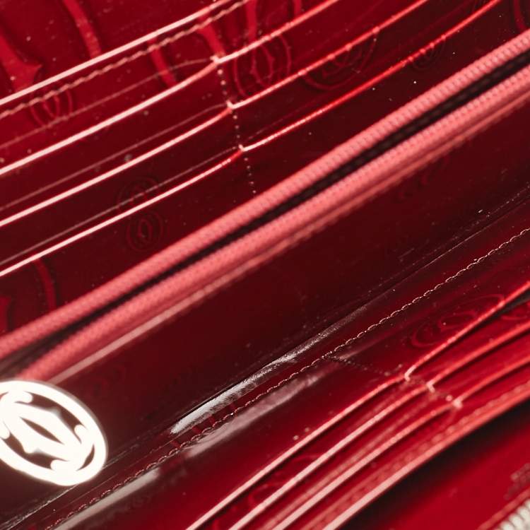 Pre Owned Cartier Burgundy Patent Leather Happy Birthday Zip Around Wallet