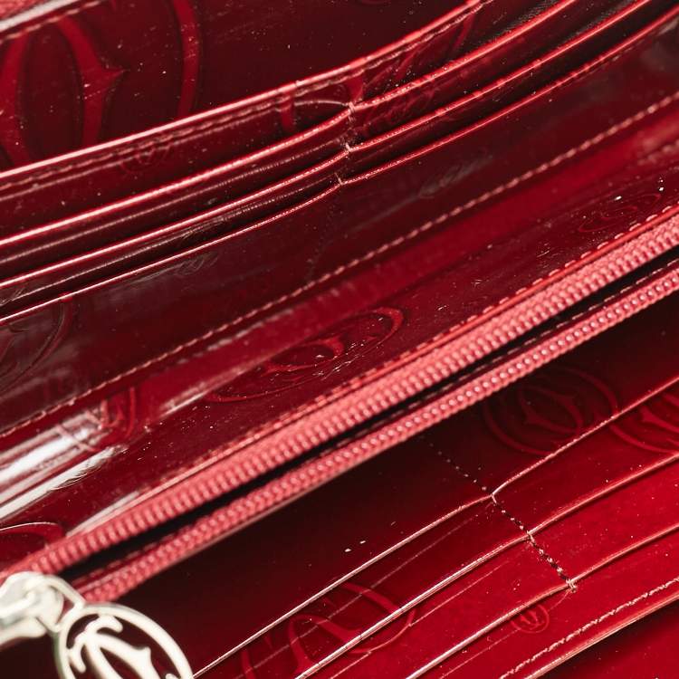 Pre Owned Cartier Burgundy Patent Leather Happy Birthday Zip Around Wallet