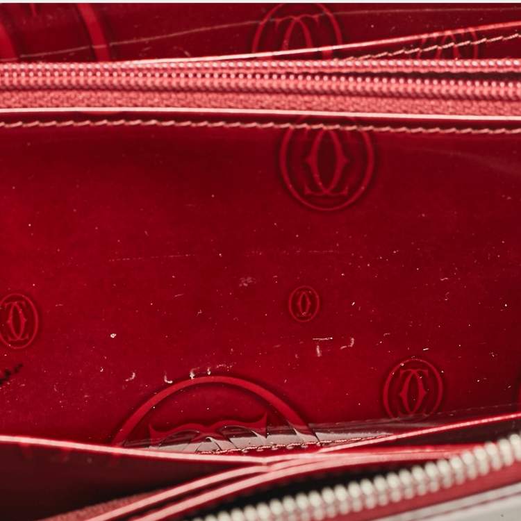 Pre Owned Cartier Burgundy Patent Leather Happy Birthday Zip Around Wallet